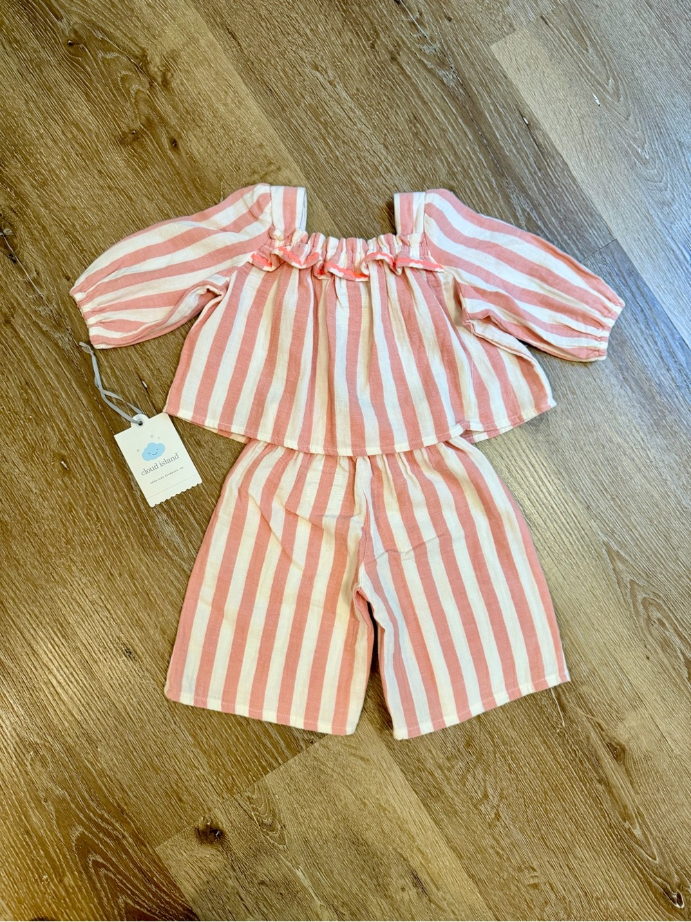 cloud island Pink & White Striped Girls Shorts Set